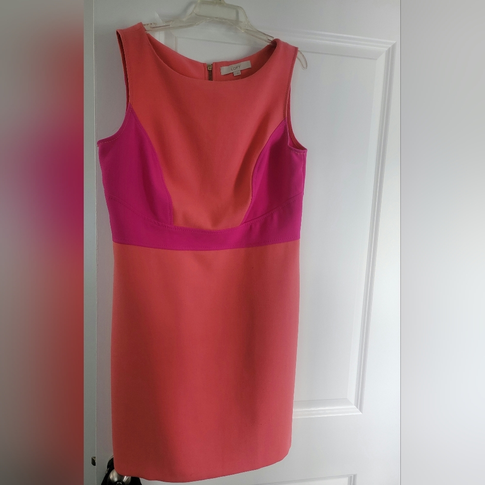 Ann Taylor Colorblock Coral and Fuchsia Sheath Dress